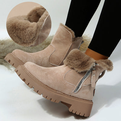 OM FRIDAYS Fashionista Snow Boots - Plush, Non-slip, Foldable Suede Boots for Women