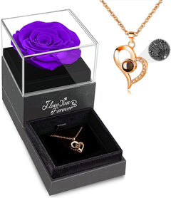 Real Preserved Rose with "I Love You" Projection Necklace